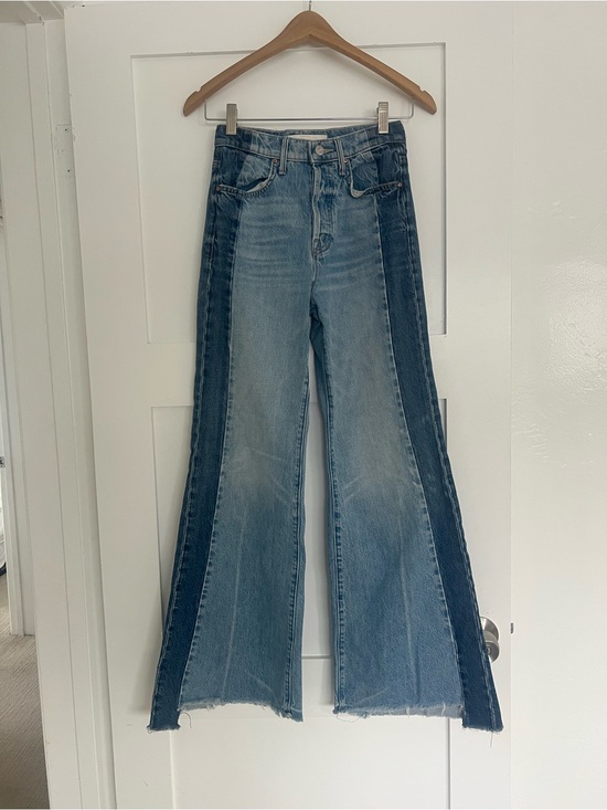 MOTHER Denim - MOTHER Two-Tone Blue High-Rise Wide-Leg Jeans